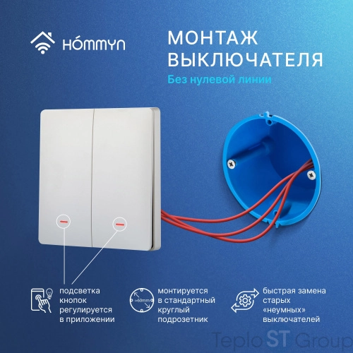 Выключатель HOMMYN настенный zigbee 2 клавиши (без нейтрали) SWZBNN02W - купить с доставкой по России фото 11