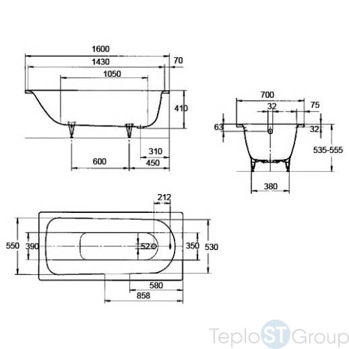 Стальная ванна Kaldewei Saniform Plus 160x70 easy-clean anti-sleap mod. 362-1 111730003001 - купить с доставкой по России фото 3