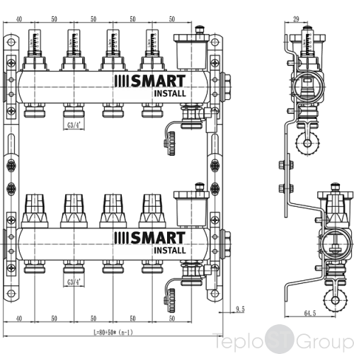 Комплект коллекторов Smart Install с расходомерами и термостат. клапанами 1"х3/4"ЕК-5 вых. - купить оптом у дилера TeploSTGroup по всей России ✅ ☎ 8 (800) 600-96-13 фото 3