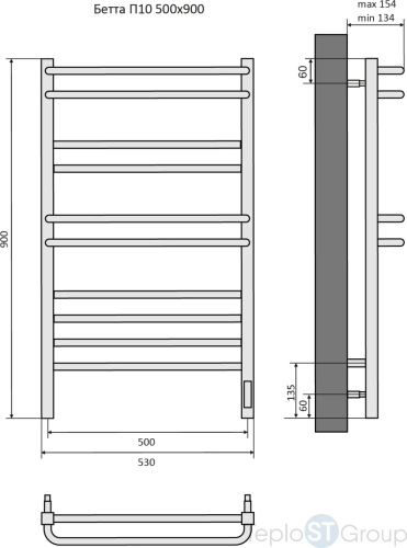 Полотенцесушитель электрический Aquatek Бетта П10 500х900 AQ EL KRC1090CH - купить оптом у дилера TeploSTGroup по всей России ✅ ☎ 8 (800) 600-96-13 фото 3