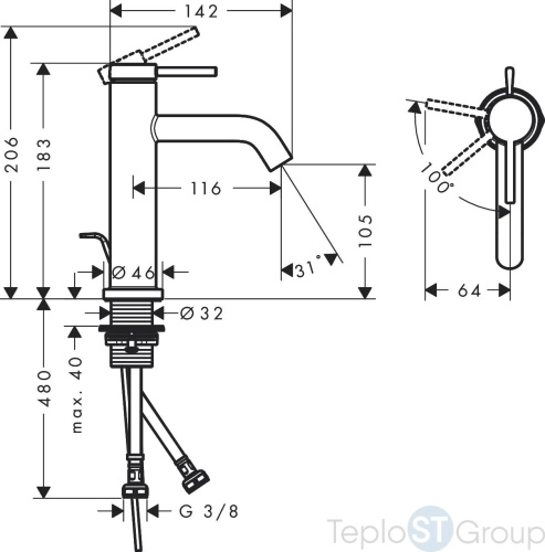 Смеситель для раковины Hansgrohe Tecturis S 73320000 хром - купить с доставкой по России фото 3