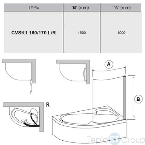 Шторка для ванны Ravak CVSK1 160/170 R 7QRS0C00Y1 правая, профиль хром - купить с доставкой по России фото 3