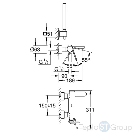 Смеситель для ванны с душем Grohe Plus 33547003 - купить оптом у дилера TeploSTGroup по всей России ✅ ☎ 8 (800) 600-96-13 фото 3