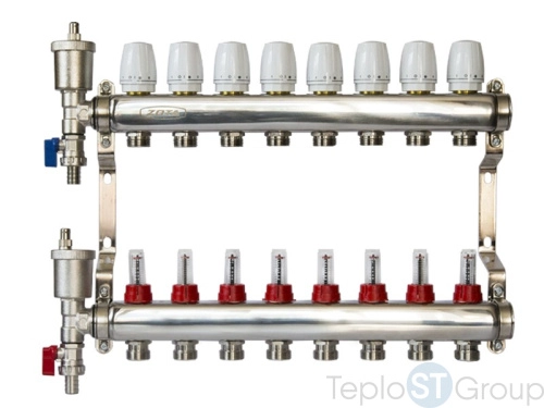 Коллектор ZOTA нержавеющий, с расходомерами 6 выходов - купить с доставкой по России