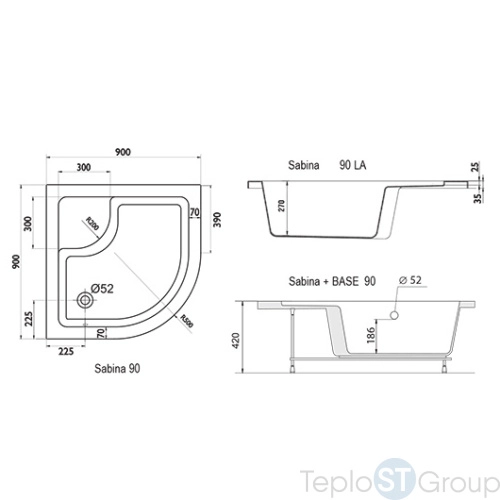 Душевой поддон Ravak Sabina 90x90 A217001020 - купить оптом с доставкой по России фото 3