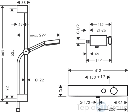 Душевая система с термостатом Hansgrohe Pulsify Relaxation 105 3 jet 65см 24260000 - купить с доставкой по России фото 2