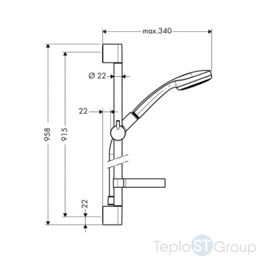 Душевой набор Hansgrohe Croma 100 1jet 27724000 со штангой 90 см и мыльницей, хром - купить с доставкой по России фото 5