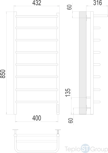 Terminus Полка П8 400х850 Электрический Полотенцесушитель - купить с доставкой по России фото 3