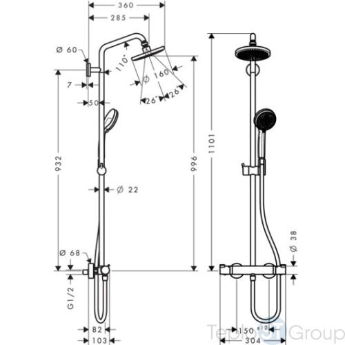 Душевая система Hansgrohe Croma 160 Showerpipe 27135000 хром - купить с доставкой по России фото 5