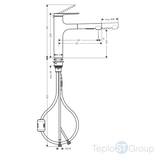 Смеситель для кухни Hansgrohe Zesis M33 74801000 с вытяжным душем - купить с доставкой по России фото 3