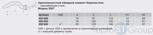 Обвод пресс нержавеющая сталь Sanpress Inox VIEGA 22 (452940) - купить с доставкой по России фото 2