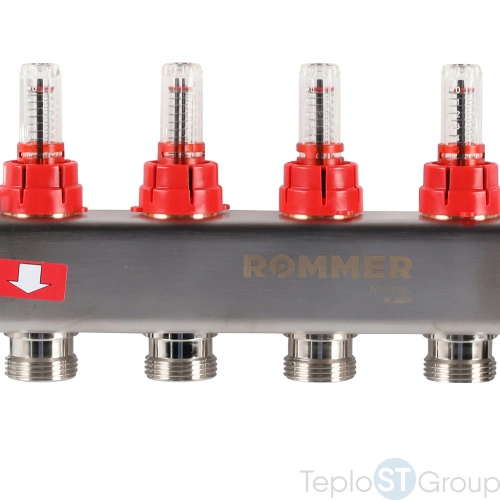 Rommer RMS-1201-000004 Rommer Коллектор из нержавеющей стали с расходомерами, с клапаном вып. воздуха и сливом 4 вых. - купить с доставкой по России фото 4