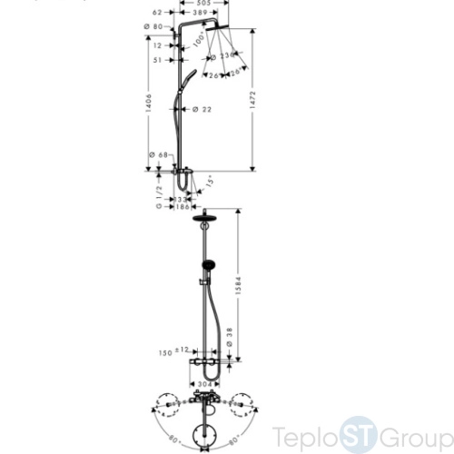 Душевая система для ванны Hansgrohe Raindance Select S240 Showerpipe 27117000 - купить с доставкой по России фото 5