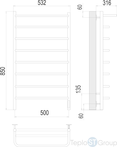 Terminus Полка П8 500х850 Электрический Полотенцесушитель - купить с доставкой по России фото 3