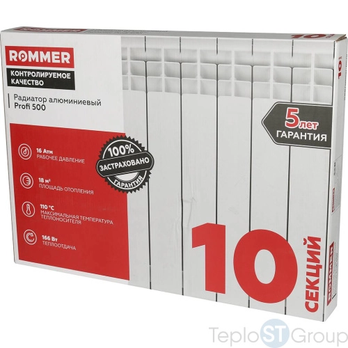 Rommer Profi 500 (AL500-80-80-100) Profi 500 (AL500-80-80-100) 10 секции радиатор алюминиевый (RAL9016) - купить с доставкой по России фото 3