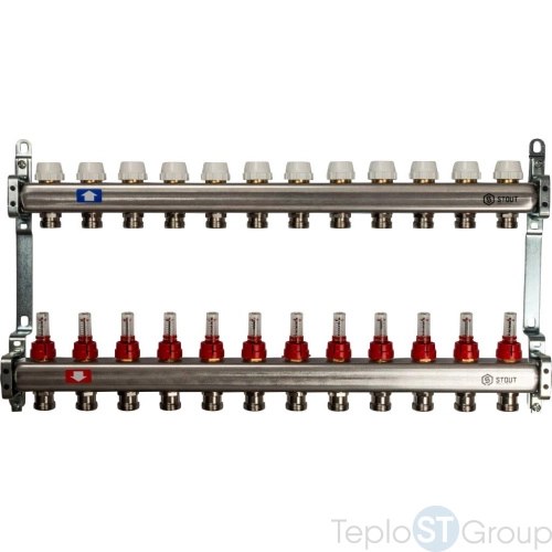 Stout Коллектор из нержавеющей стали с расходомерами 12 вых. - купить оптом у дилера TeploSTGroup по всей России ✅ ☎ 8 (800) 600-96-13