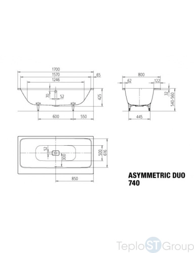 Стальная ванна Kaldewei Asymmetric Duo 170x80 standard mod. 740 274000010001 - купить с доставкой по России фото 3