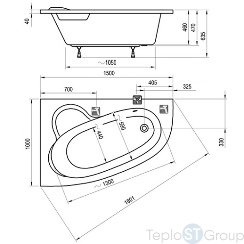 Акриловая ванна Ravak Asymmetric 150x100 P C451000000 (правая) - купить оптом у дилера TeploSTGroup по всей России ✅ ☎ 8 (800) 600-96-13 фото 3