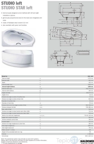 Стальная ванна Kaldewei Studio standard 170x90 (левая) mod. 828-1 222800010001 - купить с доставкой по России фото 3