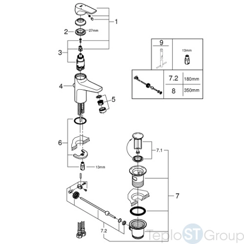 Смеситель для раковины Grohe BauFlow с донным клапаном S-Size 23751000 - купить оптом у дилера TeploSTGroup по всей России ✅ ☎ 8 (800) 600-96-13 фото 4