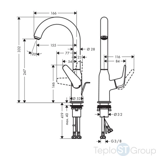 Смеситель для раковины Hansgrohe Novus 71126000, хром - купить с доставкой по России фото 3