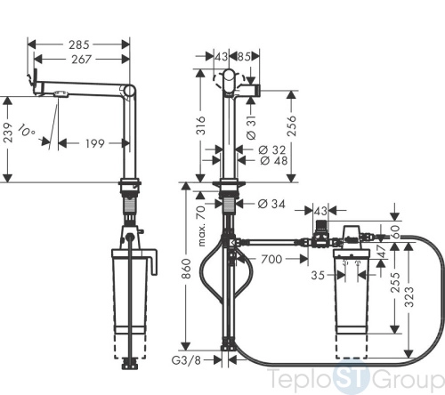 Смеситель для кухни Hansgrohe Aqittura M91 76804800 с подключением к фильтру - купить оптом у дилера TeploSTGroup по всей России ✅ ☎ 8 (800) 600-96-13 фото 3