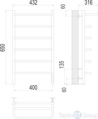 Terminus Полка П6 400х650 Электрический Полотенцесушитель - купить с доставкой по России фото 3
