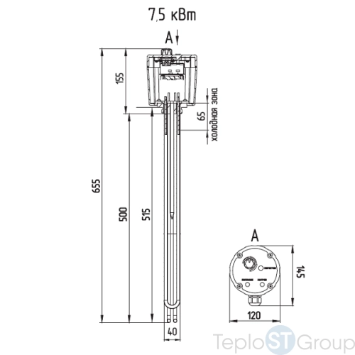 ТЭНБ ZOTA - 7,5 кВт 1 1/2" с термостатом - купить с доставкой по России фото 2