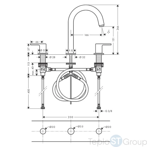 Смеситель для раковины Hansgrohe Vernis Shape на 3 отв (71563000) - купить с доставкой по России фото 3