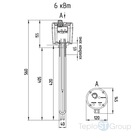 ТЭНБ ZOTA - 6 кВт 1 1/2" с термостатом - купить с доставкой по России фото 2