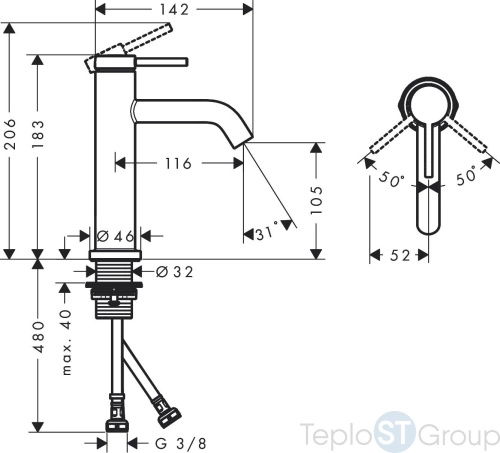 Смеситель для раковины Hansgrohe Tecturis S 73311000 хром - купить оптом у дилера TeploSTGroup по всей России ✅ ☎ 8 (800) 600-96-13 фото 3