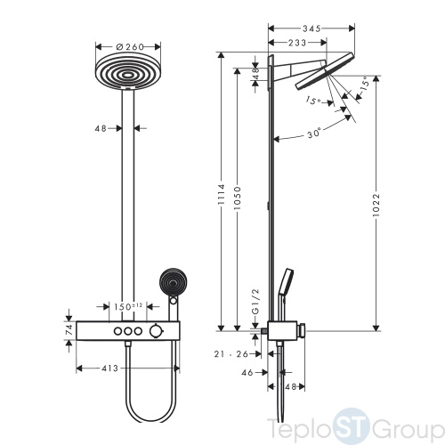 Душевая система Hansgrohe Pulsify S Showerpipe 260 2jet термостатическая ShowerTablet Select 400 24240000, хром - купить с доставкой по России фото 3