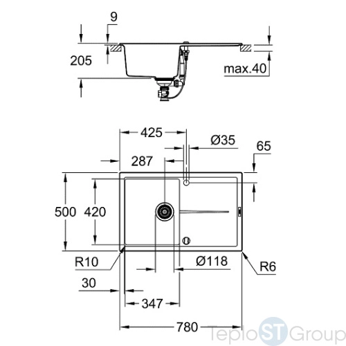 Кухонная мойка Grohe K400 78x50 31639AP0 черный гранит - купить с доставкой по России фото 3