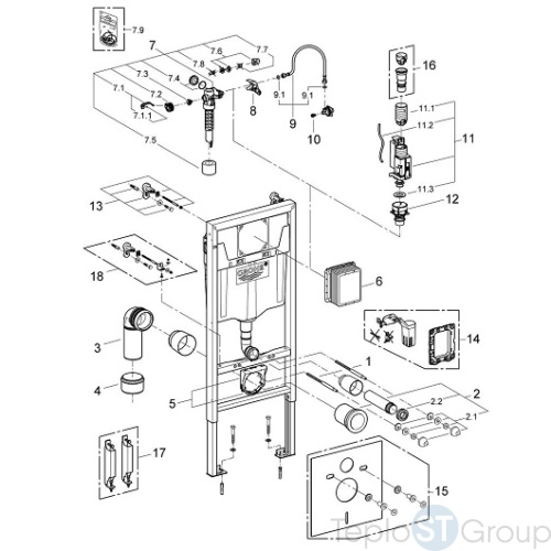 Инсталляция для подвесного унитаза Grohe Rapid SL 5 в 1, cо звукоизоляционным комплектом и редуктором потока воды, 1000046 - купить с доставкой по России фото 4