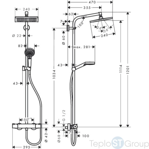 Душевая система Hansgrohe Crometta Е 240 1jet Showerpipe 27271000 - купить оптом у дилера TeploSTGroup по всей России ✅ ☎ 8 (800) 600-96-13 фото 5