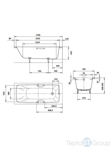 Стальная ванна Kaldewei Cayono Star 170х75 easy-clean mod.756 275600013001 отверстия под ручки - купить с доставкой по России фото 2