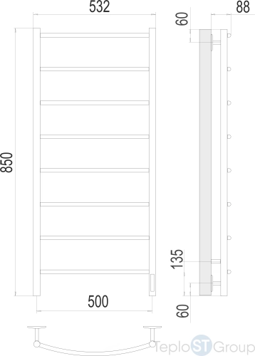 Terminus Классик П8 500х850 Электрический Полотенцесушитель - купить с доставкой по России фото 3