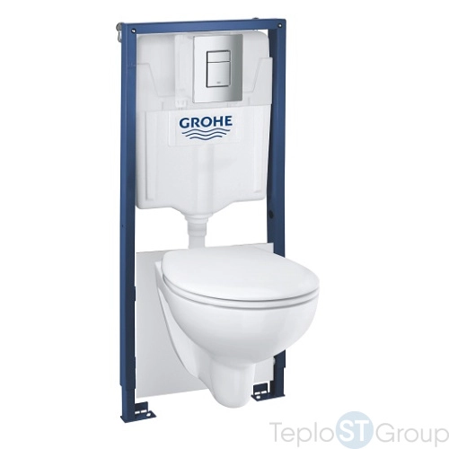 Комплект Solido Lecico унитаз безободковый с инсталляцией 5 в 1 Grohe Bau Ceramic 39586000 микролифт, кнопка смыва - купить с доставкой по России