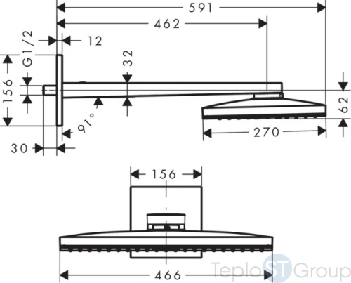 Верхний душ Hansgrohe Rainmaker Select 460 1jet 24003400 с держателем, белый/хром - купить с доставкой по России фото 5