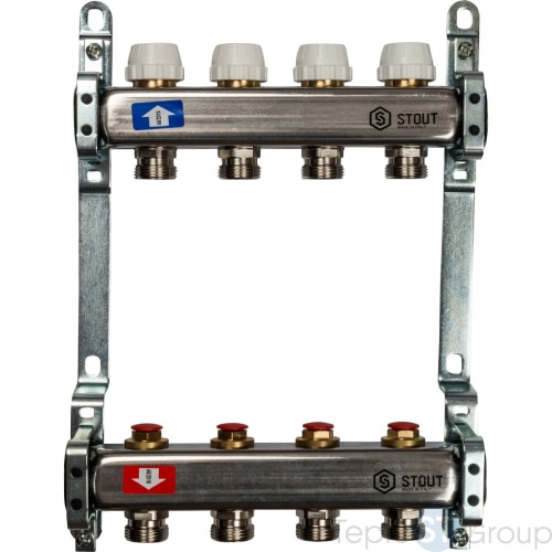 Stout Коллектор из нержавеющей стали без расходомеров 4 вых. - купить с доставкой по России