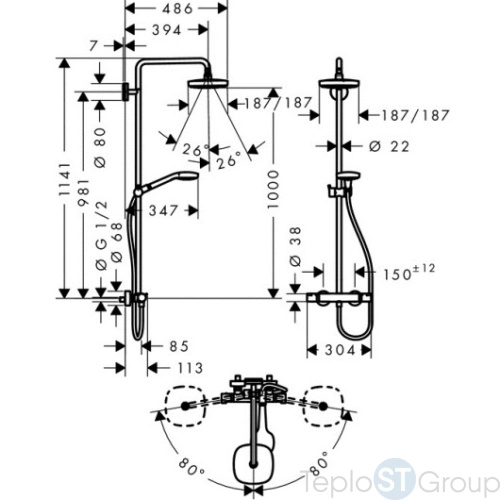 Душевая система Hansgrohe Croma Select E 180 2jet Showerpipe 27256400 белый/хром - купить с доставкой по России фото 5