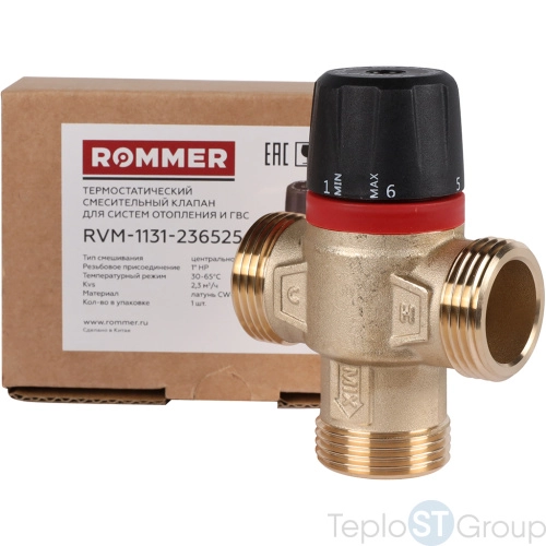 Rommer RVM-1131-236525 Термостатический смесительный клапан для систем отопления и ГВС 1  НР 30-65°С KV 2,3 (центральное смешивание) - купить оптом с доставкой по России фото 7