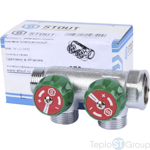 Stout SMB-6850-343402 коллектор регулирующий 3/4 , 2 отвода 3/4 ЕК - купить с доставкой по России фото 3