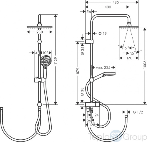 Душевая стойка Hansgrohe Vernis Shape Showerpipe 230 1jet Reno EcoSmart 26289670, матовый чёрный - купить с доставкой по России фото 3