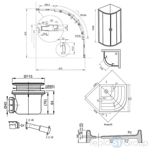 Душевой уголок Ravak Blix XP2CP4-90 90x90 с поддоном и сифоном 70508014 - купить оптом у дилера TeploSTGroup по всей России ✅ ☎ 8 (800) 600-96-13 фото 3