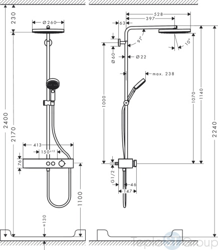 Термостатическая душевая система Hansgrohe Pulsify Showerpipe 260 1jet 24220000 - купить с доставкой по России фото 3