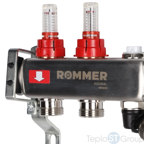 Rommer RMS-1201-000002 Rommer Коллектор из нержавеющей стали с расходомерами, с клапаном вып. воздуха и сливом 2 вых. - купить с доставкой по России фото 5