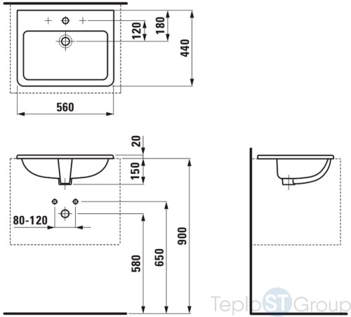 Раковина встраиваемая Laufen Pro S 60 8.1896.3.000.104.1 белая - купить с доставкой по России фото 2