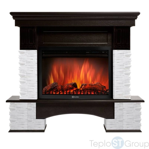 Портал Firelight Pietra Nuovo 25 камень сланец белый, шпон темный дуб - купить оптом с доставкой по России