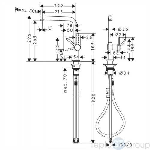 Смеситель для кухни Hansgrohe M54 Talis 270 с вытяжным душем матовый черный (72808670) - купить оптом у дилера TeploSTGroup по всей России ✅ ☎ 8 (800) 600-96-13 фото 3